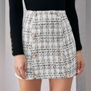 SHEIN Double Button Plaid Tweed Skirt XS